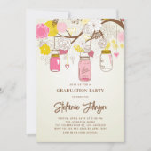 Vintage rosa Blume und Mason Jars Abschluss Einladung (Vorderseite)