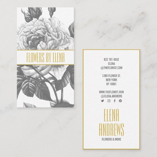 Vintage Rosa-Blume Visitenkarte (Vorne/Hinten)