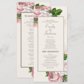 Vintage-Rosa-Blumen-Cream-Hochzeitsprogramm Programm (Vorne/Hinten)