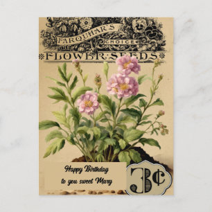 Vintage rosa Blumen Drei Cent Geburtstag Postkarte