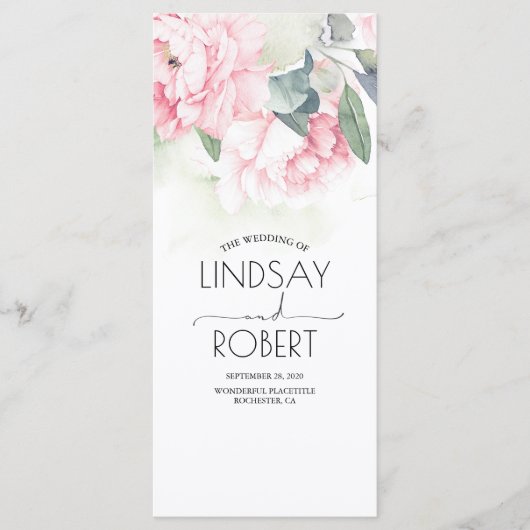Vintage rosa Blumen elegante Hochzeitsprogramme Programm (Vorderseite)