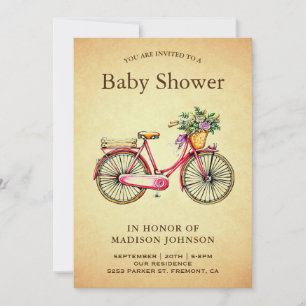 Vintage-Rosa-Blumen-Fahrrad-Baby-Party Einladung