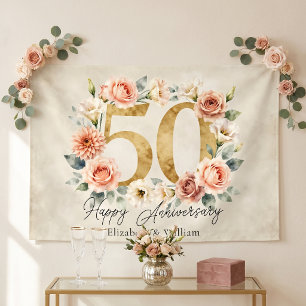 Vintage Rosa Blumen Gold 50. Hochzeitstag Banner