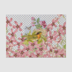 Vintage rosa Blumen gold rot Vogel Tupfen Seidenpapier