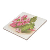 Vintage, rosa Blumen, grünes Blätter, Fliese (Seite)