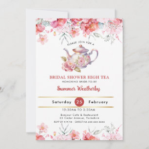 Vintage-Rosa-Blumen-High-Tea-Party-Brautjungfernpa Einladung