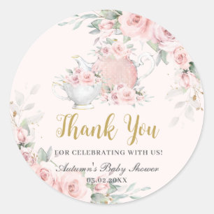 Vintage-Rosa-Blumen-High-Tea-Party-Brautstrauß-Sho Runder Aufkleber
