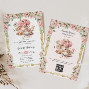 Vintage rosa Blumen Hochteeparty Baby Shower Einladung