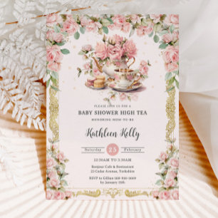 Vintage rosa Blumen Hochteeparty Babyparty Einladung