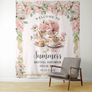 Vintage rosa Blumen Hochzeits-Tea-Party Brautparty Wandteppich