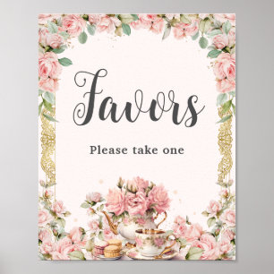 Vintage Rosa Blumen Hochzeits-Teefavoriten für Bra Poster