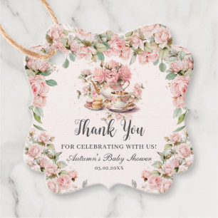 Vintage rosa Blumen Hochzeits-Teeparty Babyshower Geschenkanhänger