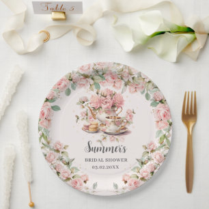 Vintage rosa Blumen Hochzeits-Teeparty-Brautabschi Pappteller