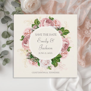 Vintage-Rosa-Blumen-Hochzeitsankündigung Einladung