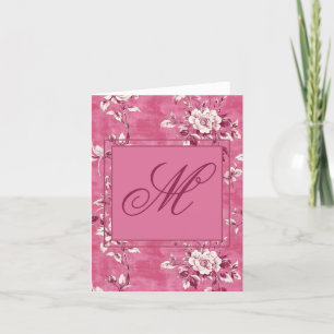 Vintage-Rosa-Blumen-Monogramm Dankeskarte