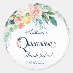 Vintage rosa Blumen Quinceanera Dankeschön Runder Aufkleber
