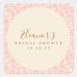 Vintage-Rosa-Blumen-Script-Hochzeitsdusche-Benutze Quadratischer Aufkleber