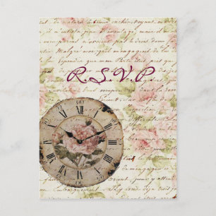 Vintage-Rosa-Blumen-Steampunk-Hochzeit-RSVP Einladungspostkarte