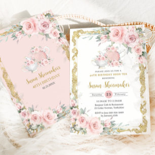 Vintage Rosa Blumen-Teeparty Geburtstagsfeier Einladung