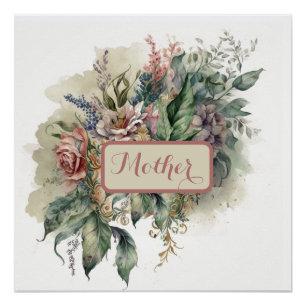 Vintage-Rosa-Blumen-Wasserfarbe Poster