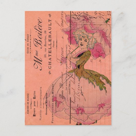 Vintage-Rosa-Blumenfee Postkarte (Vorderseite)