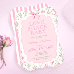 Vintage-Rosa-Blumengarten-Schleife-Baby-Party Einladung