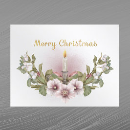 Vintage Rosa Blumenkerze Weihnachten Wasserfarbe