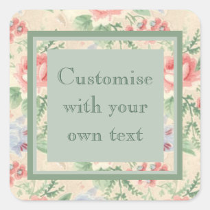 Vintage-Rosa-Blumenmuster mit individuellem Text Quadratischer Aufkleber