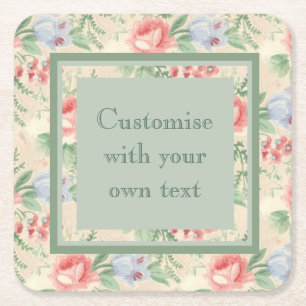 Vintage-Rosa-Blumenmuster mit individuellem Text Rechteckiger Pappuntersetzer