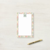 Vintage-Rosa-Blumenmuster-Monogramm Post-it Klebezettel (Auf Schreibtisch)