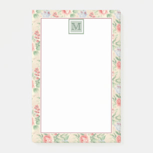 Vintage-Rosa-Blumenmuster-Monogramm Post-it Klebezettel