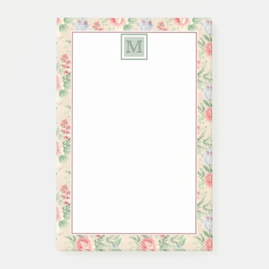 Vintage-Rosa-Blumenmuster-Monogramm Post-it Klebezettel (Vorderseite)