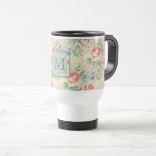 Vintage-Rosa-Blumenmuster-Monogramm Reisebecher