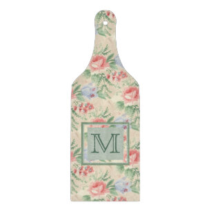 Vintage-Rosa-Blumenmuster-Monogramm Schneidebrett