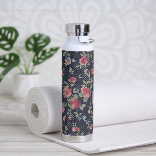 Vintage rosa Blumenmuster und Punkte Trinkflasche