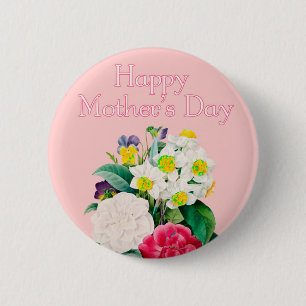 Vintage-Rosa-Blumenstrauß Frohen Muttertag Button