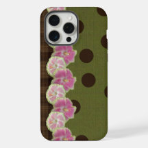 Vintage-Rosa-Blumenstreifen-Oliv-Polka-Punkte-Etu