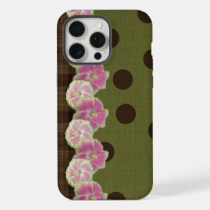 Vintage-Rosa-Blumenstreifen-Oliv-Polka-Punkte-Etu iPhone 15 Pro Max Hülle
