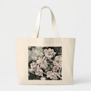 Vintage rosa Blüten an einem Zweig Jumbo Stoffbeutel