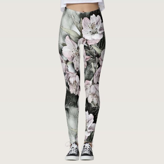 Vintage rosa Blüten auf einem Zweig Leggings (Vorderseite)