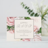 Vintage Rosa Blütencreme Hochzeit RSVP (Stehend Vorderseite)