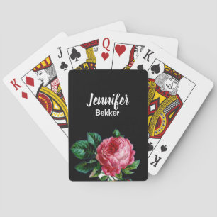 Vintage rosa Blütenmuster mit individuellem Namen Spielkarten