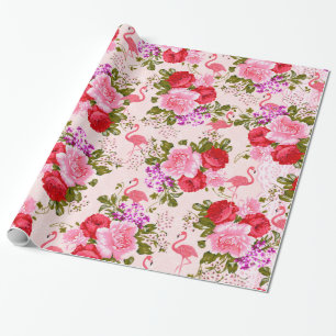 Vintage rosa botanische Blumen tropischer Flamingo Geschenkpapier