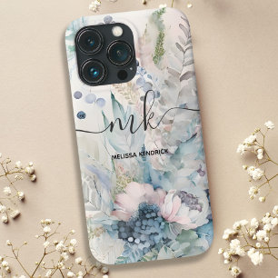Vintage-Rosa-Botanisches-Blumen-Monogramm-Name Case-Mate iPhone Hülle
