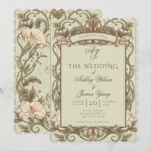 Vintage rosa braune Blumenhochzeits-Einladung Einladung