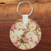 Vintage, rosa, braune Rose Blumenmuster Schlüsselanhänger (Vorderseite)