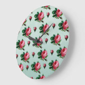 Vintage Rosa Cabbage-Rose Große Wanduhr (Winkel)