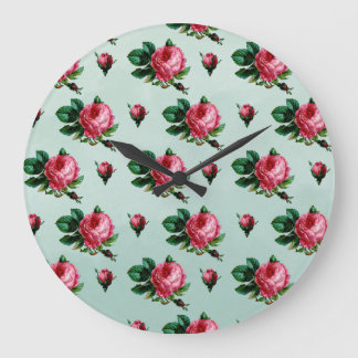 Vintage Rosa Cabbage-Rose Große Wanduhr