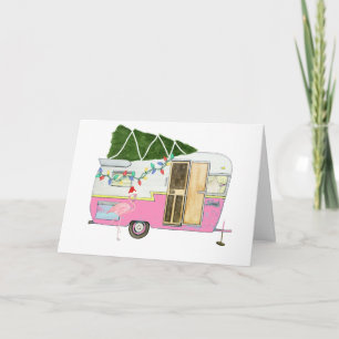 Vintage rosa Camping-Anhänger-Grußkarte Karte