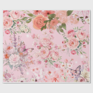Vintage Rosa Chic Rosen und Schmetterlinge Muster Geschenkpapier